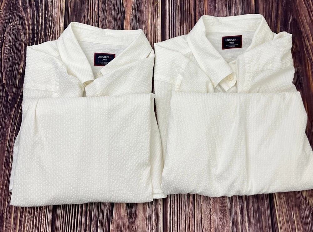 Lot of 2 Untuckit Long Sleeve White Button Down Slim Fit Shirt Mens Size Large